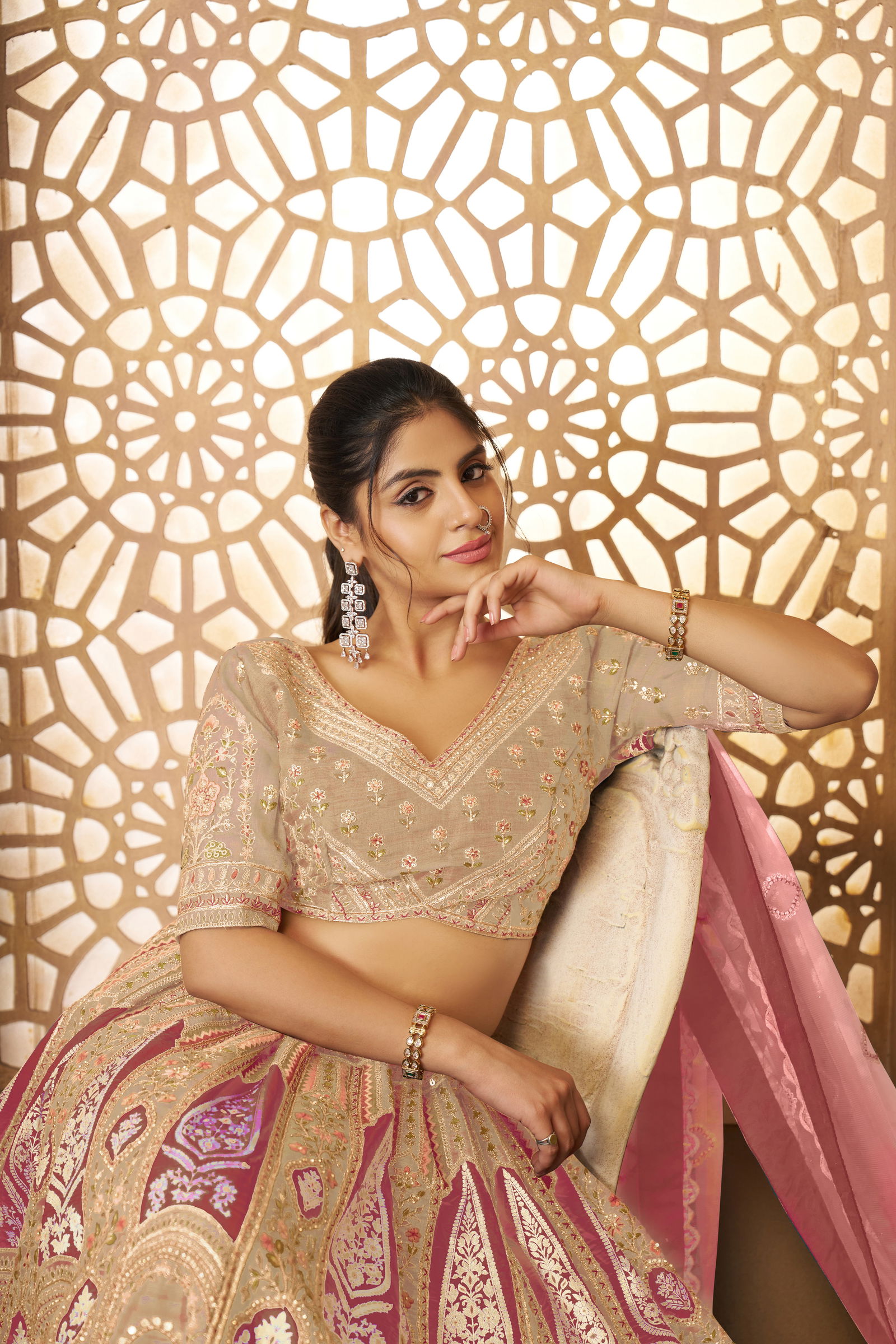 Kf 31 Chiku Banarasi Silk Embroidered Lahenga For Wedding Bulk Orders In India